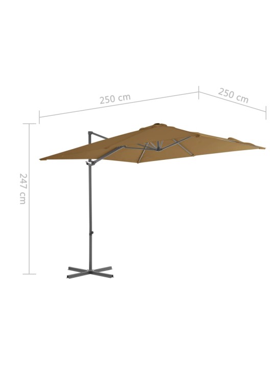 Boční zahradní slunečník s ocelovou tyčí taupe 250 x 250 cm