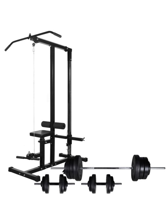 Posilovací věž se sadou činek barbell a dumbbell 60,5 kg
