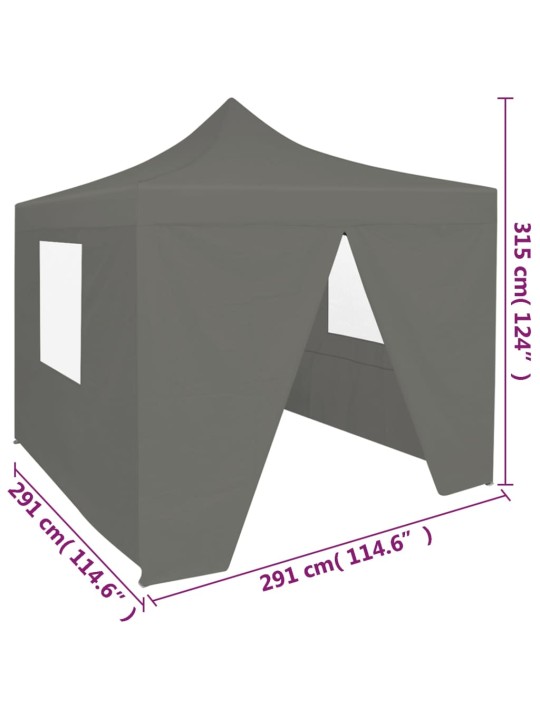 Skládací party stan se 4 bočními stěnami 3 x 3 m antracitový