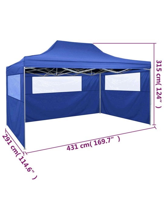 Skládací stan se 3 stěnami 3 x 4,5 m modrý