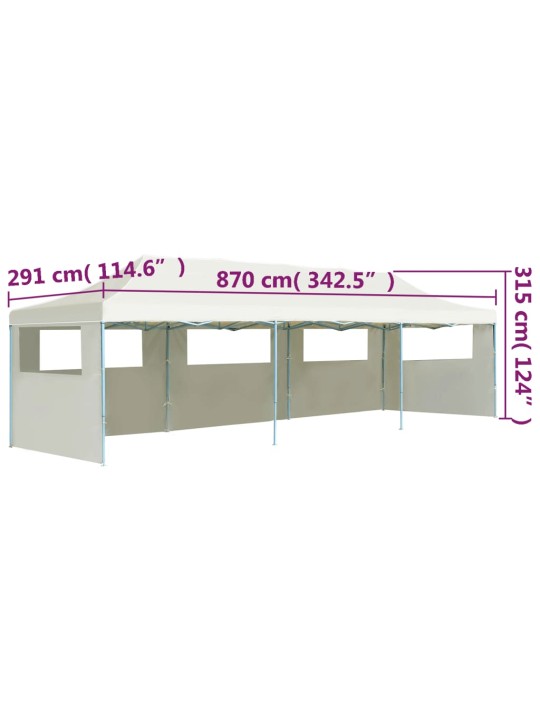 Skládací nůžkový party stan s 5 bočními stěnami 3 x 9 m krémový