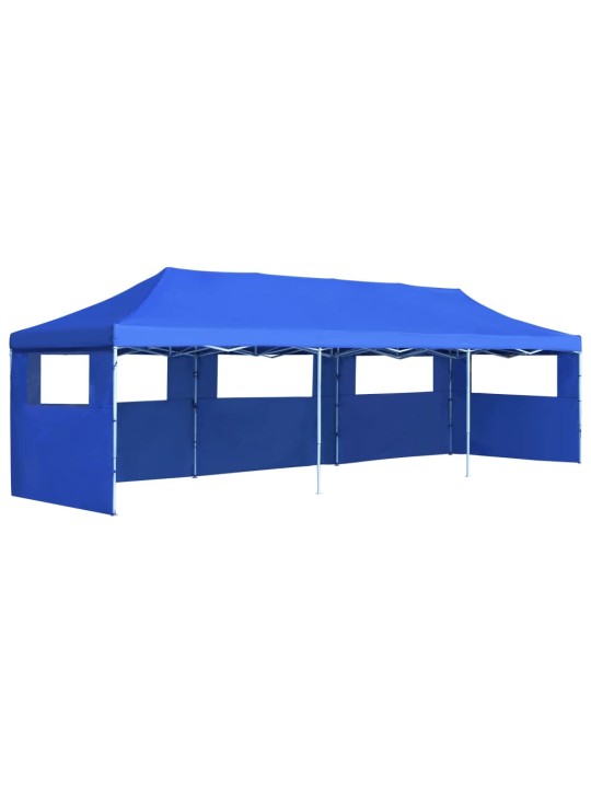 Skládací nůžkový party stan s 5 bočními stěnami 3 x 9 m modrý