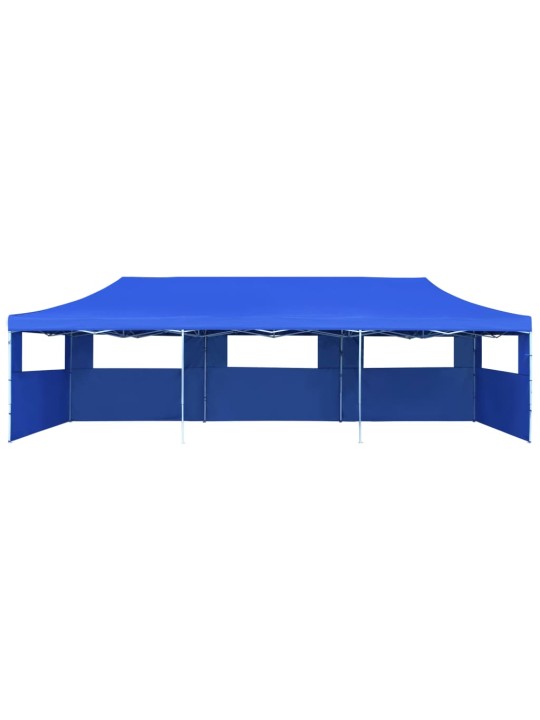 Skládací nůžkový party stan s 5 bočními stěnami 3 x 9 m modrý
