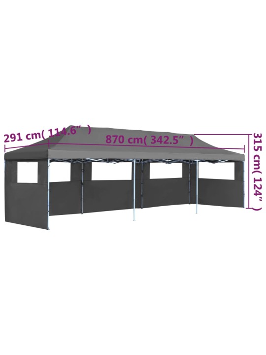 Skládací nůžkový stan s 5 bočními stěnami 3 x 9 m antracitový