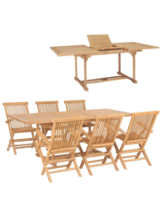 7dílný zahradní jídelní set 150–200 x 100 x 75 cm teakové dřevo