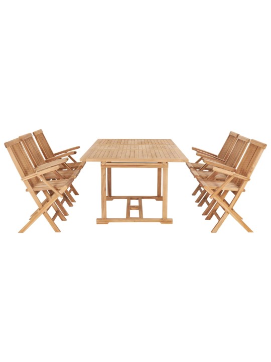 7dílný zahradní jídelní set 150–200 x 100 x 75 cm teakové dřevo