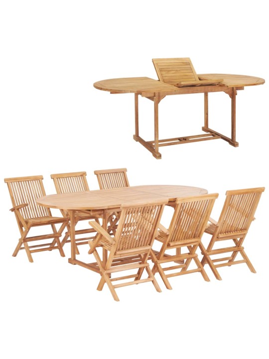 7dílný zahradní jídelní set 150–200 x 100 x 75 cm teakové dřevo