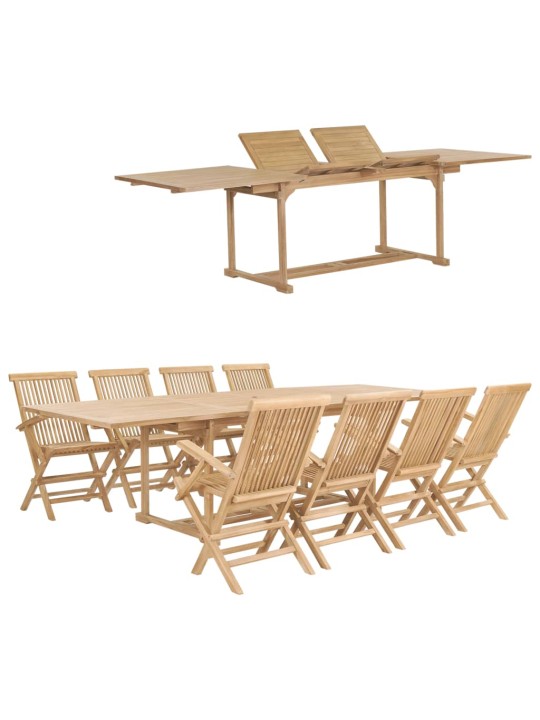 9dílný zahradní jídelní set 180–280 x 100 x 75 cm masivní teak