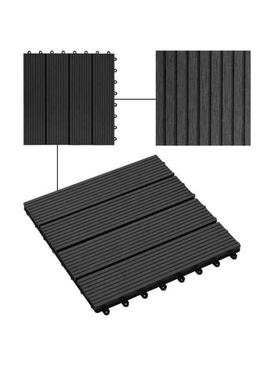 Terasové dlaždice z dřevoplastu 11 ks 30 x 30 cm 1 m² černé