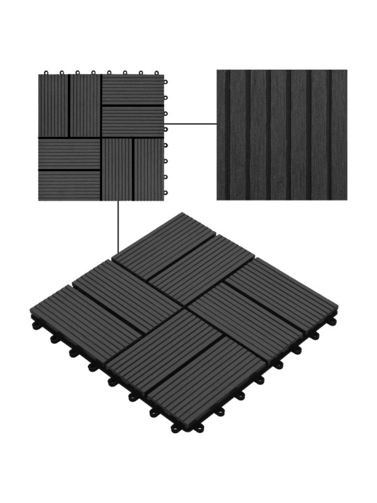 Terasové dlaždice z dřevoplastu 11 ks 30 x 30 cm 1 m² černé