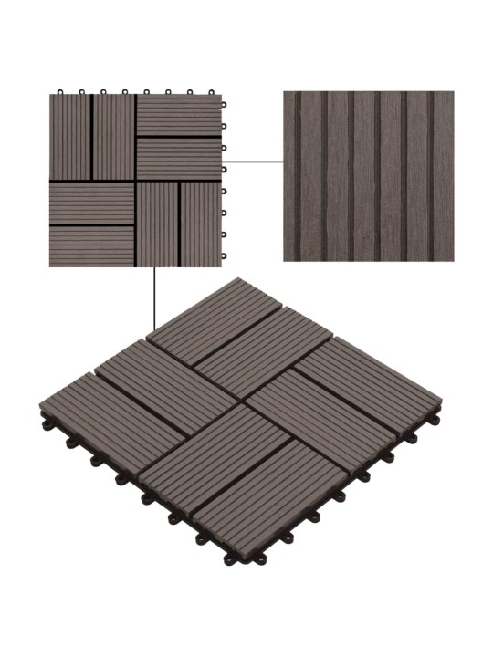 Terasové dlaždice z dřevoplastu 11 ks 30x30 cm 1 m² tmavě hnědé