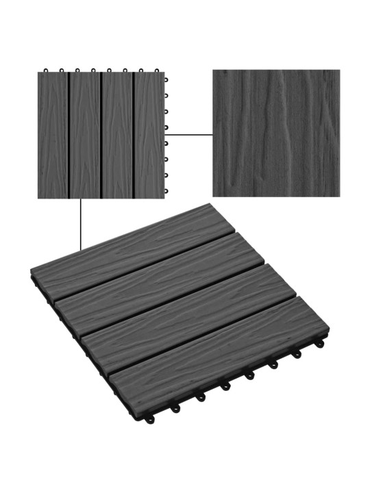 Terasové dlaždice 11 ks WPC embosované 30 x 30 cm 1 m² černé