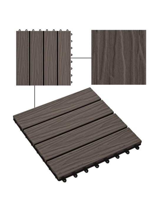 Terasové dlaždice 11 ks WPC embosované 30x30 cm 1m² tmavě hnědé