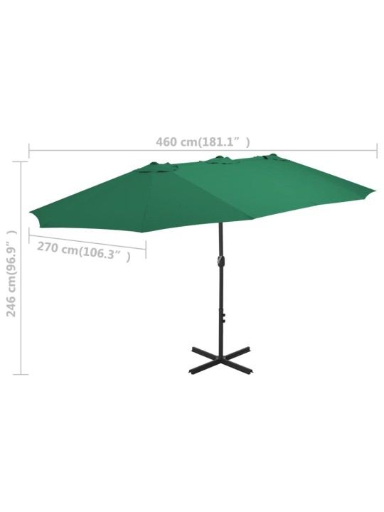 Zahradní slunečník s hliníkovou tyčí 460 x 270 cm zelený