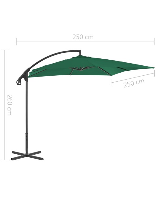 Boční zahradní slunečník s ocelovou tyčí 250 x 250 cm zelený