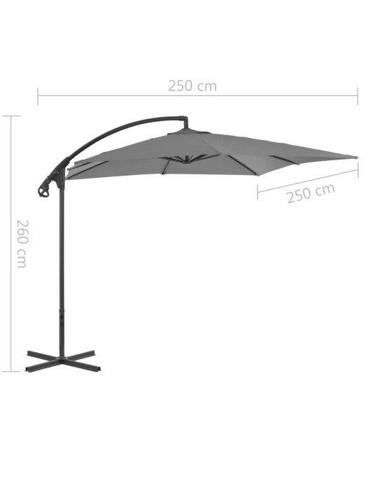 Boční zahradní slunečník s ocelovou tyčí 250x250 cm antracitový
