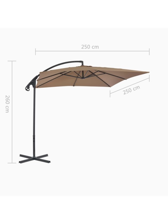 Boční zahradní slunečník s ocelovou tyčí 250 x 250 cm taupe