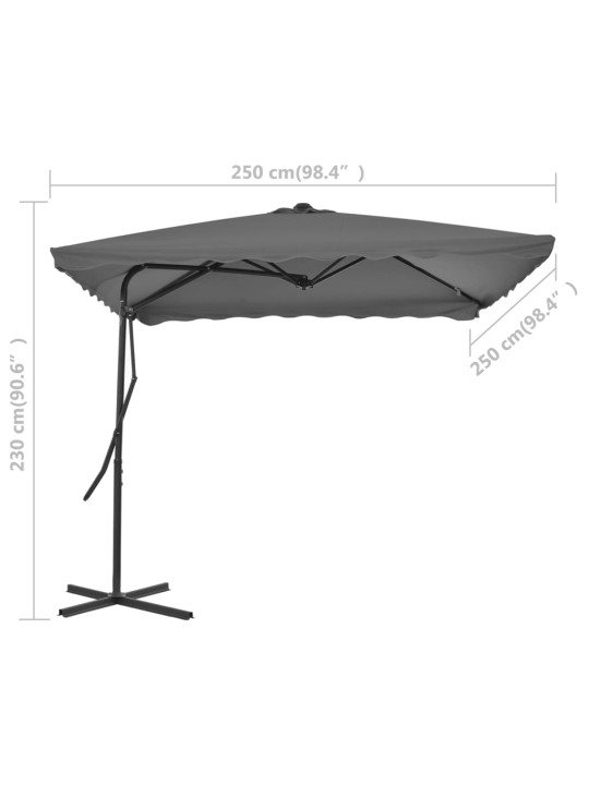 Zahradní slunečník s ocelovou tyčí 250 x 250 cm antracitový