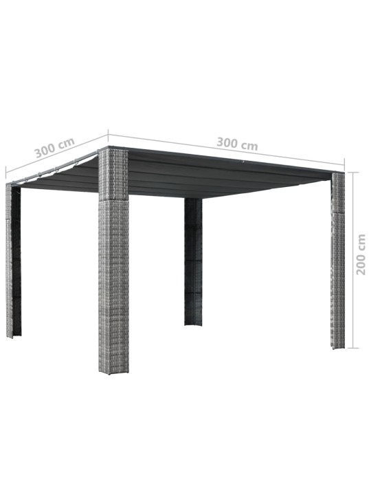 Altán se střechou polyratan 300x300x200 cm šedý a antracitový