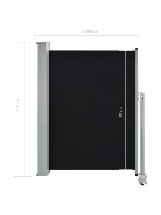 Terasová zatahovací boční markýza 100 x 300 cm černá