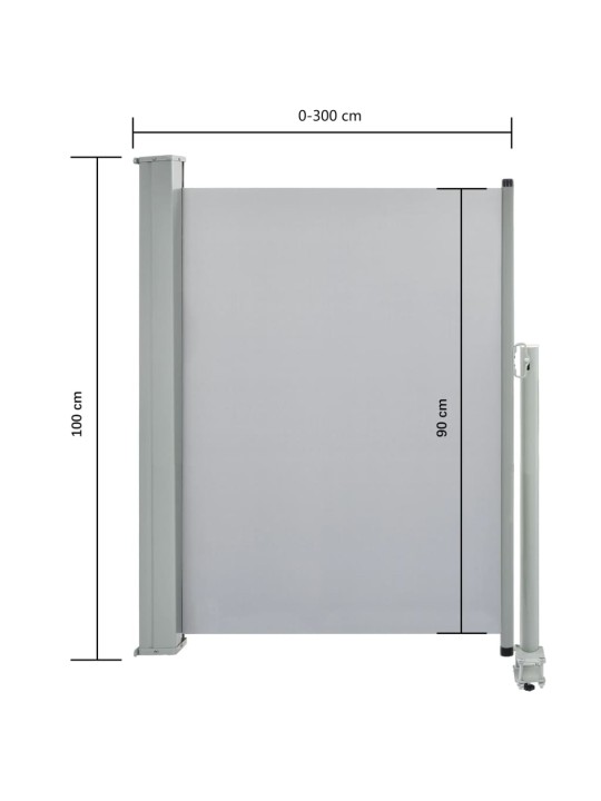 Terasová zatahovací boční markýza 100 x 300 cm šedá