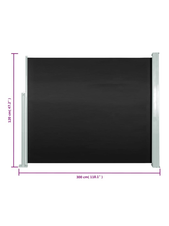 Zatahovací boční markýza / zástěna 120 x 300 cm černá