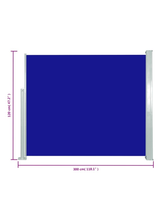 Zatahovací boční markýza / zástěna 120 x 300 cm modrá
