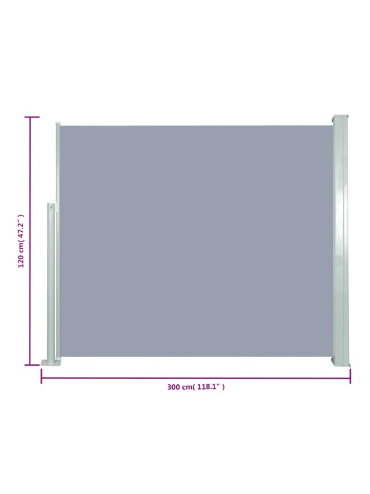 Zatahovací boční markýza / zástěna 120 x 300 cm šedá
