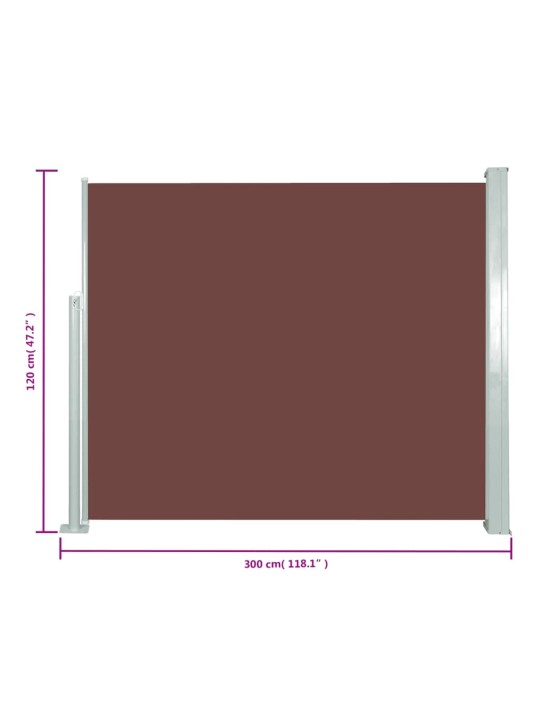 Zatahovací boční markýza / zástěna 120 x 300 cm hnědá
