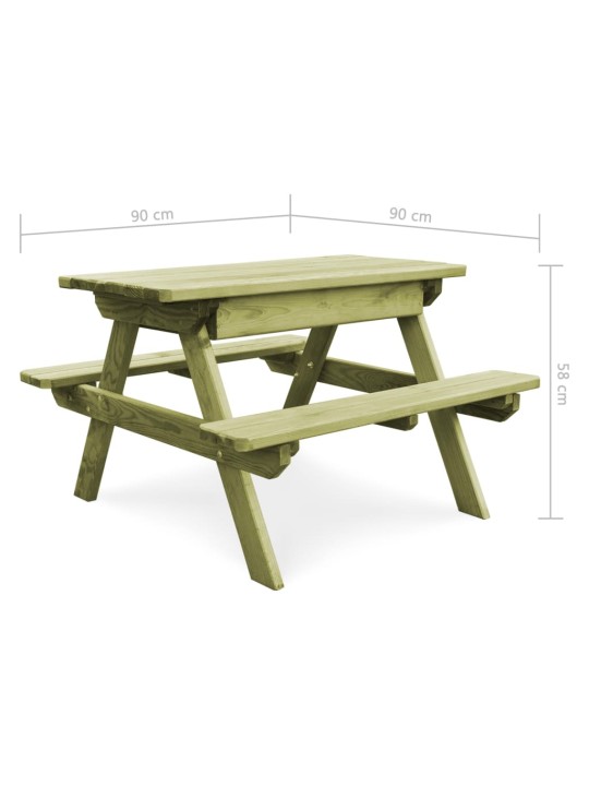 Dětský piknikový stůl a lavice 90x90x58cm impregnovaná borovice