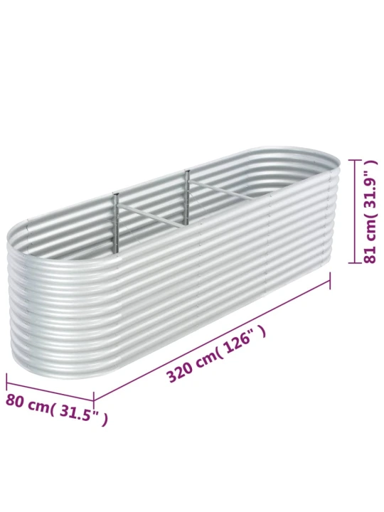 Vyvýšený záhon 320 x 80 x 81 cm pozinkovaná ocel stříbrný