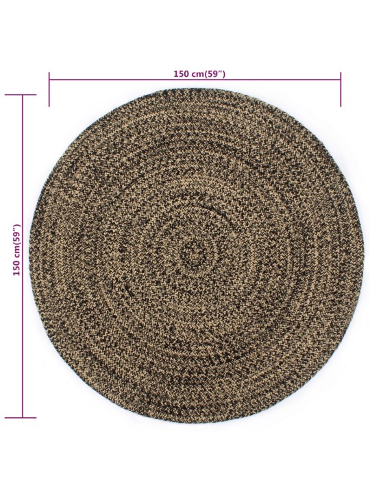 Ručně vyráběný koberec juta černý a přírodní 150 cm