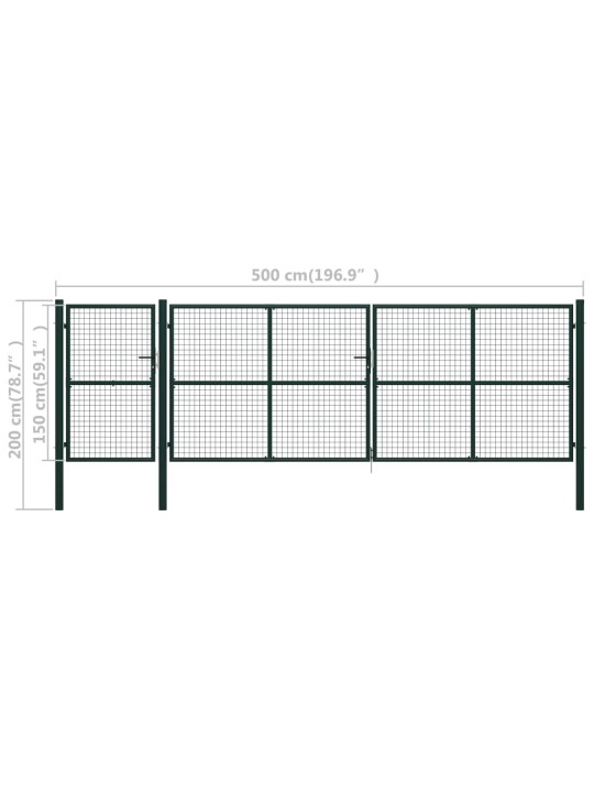 Zahradní brána ocel 500 x 150 cm zelená