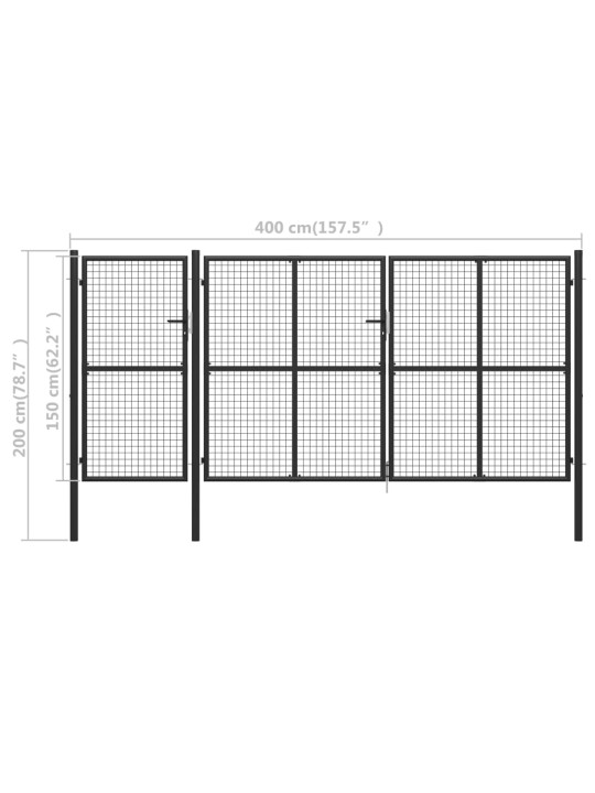 Zahradní brána ocel 400 x 150 cm antracitová