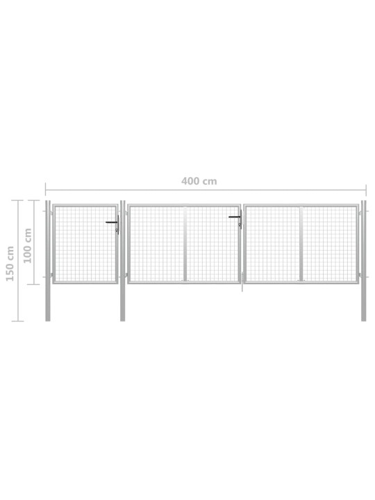Zahradní brána ocel 400 x 100 cm stříbrná