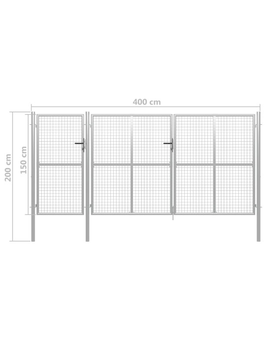 Zahradní brána ocel 400 x 150 cm stříbrná