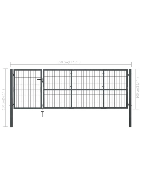 Zahradní brána se sloupky ocel 350 x 100 cm antracitová