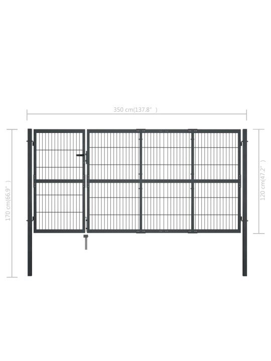 Zahradní brána se sloupky ocel 350 x 120 cm antracitová