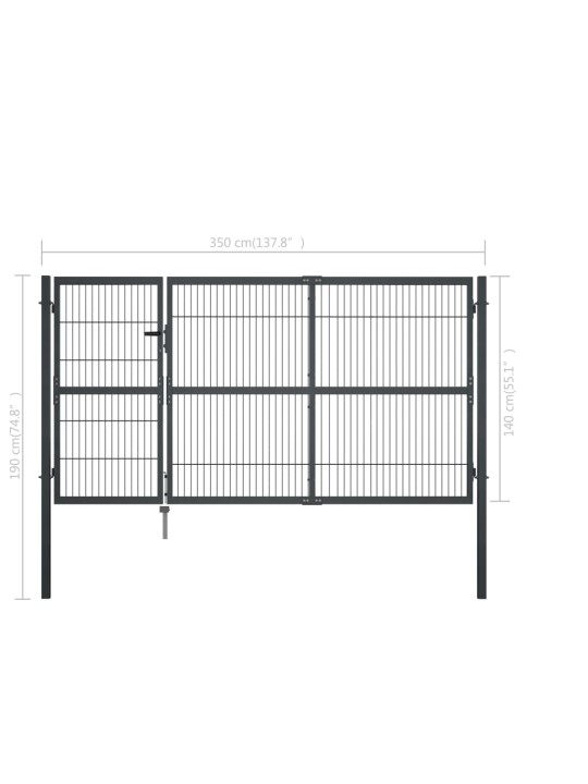 Zahradní brána se sloupky ocel 350 x 140 cm antracitová