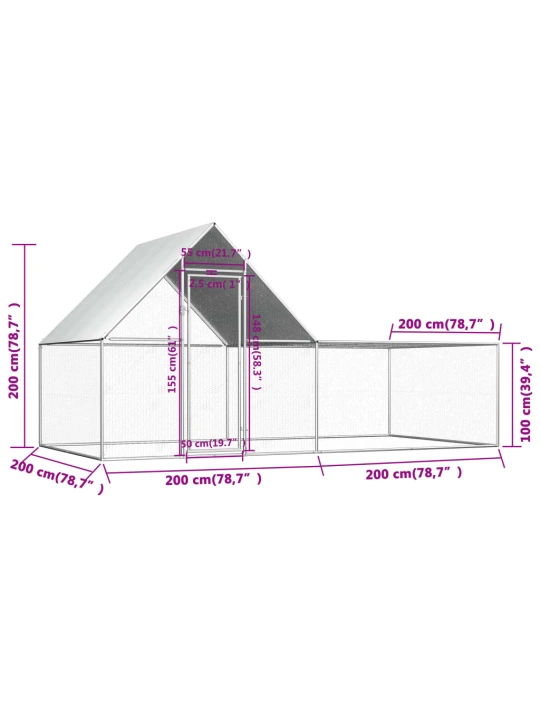 Klec pro kuřata 4 x 2 x 2 m pozinkovaná ocel