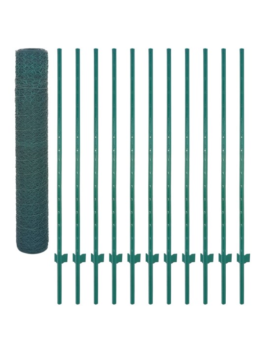 Drátěný plot se sloupky ocel 25 x 1,5 m zelený