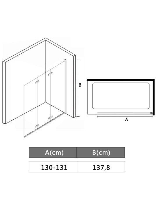 Skládací sprchový kout se 3 panely ESG 130 x 138 cm