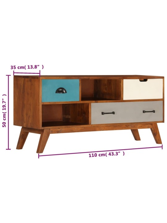 TV stolek se 3 zásuvkami 110 x 35 x 50 cm masivní akácie