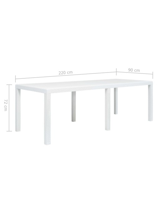 Zahradní stůl bílý 220 x 90 x 72 cm plast ratanový vzhled