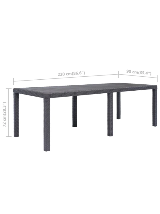 Zahradní stůl bílý 220 x 90 x 72 cm plast ratanový vzhled