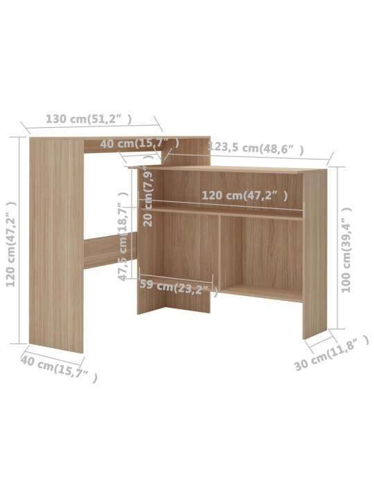 Barový stůl se 2 stolními deskami dub 130 x 40 x 120 cm