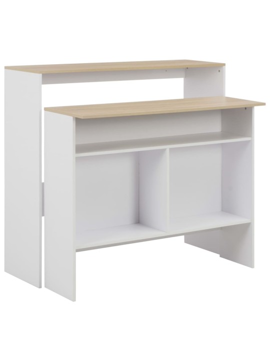 Barový stůl se 2 stolními deskami bílý a dub 130 x 40 x 120 cm