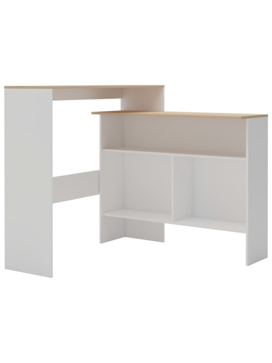Barový stůl se 2 stolními deskami bílý a dub 130 x 40 x 120 cm