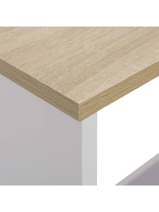 Barový stůl se 2 stolními deskami bílý a dub 130 x 40 x 120 cm