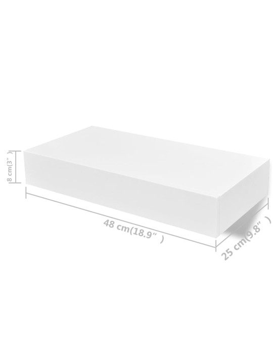 Plovoucí nástěnná police s šuplíkem 2 ks bílá 48 cm